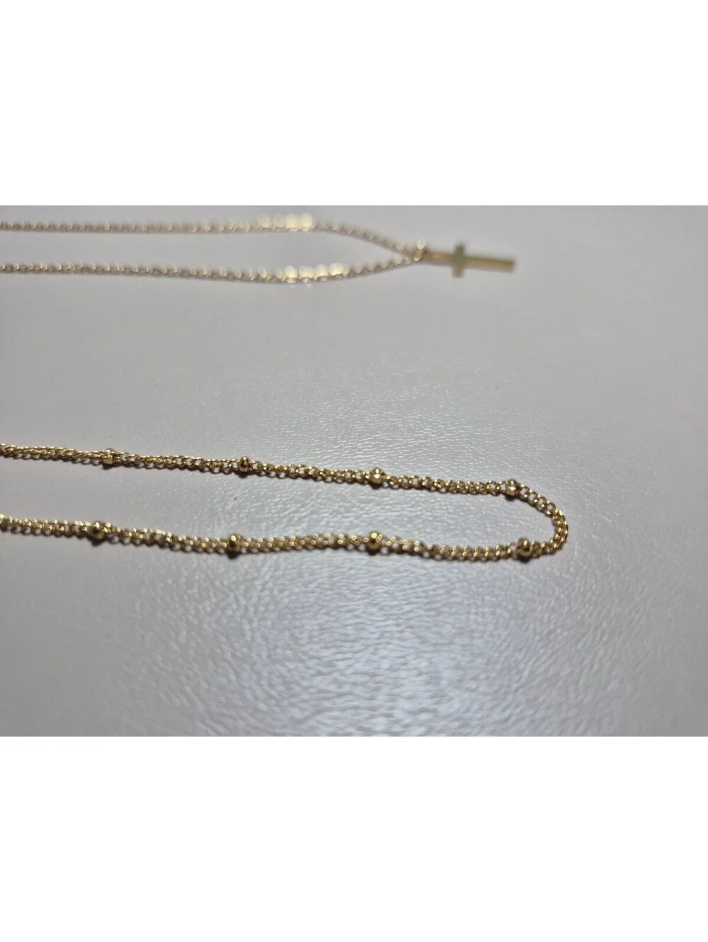 Gold-Tone Layered Cross Pendant Beaded Chain Necklace Set of 2